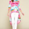 Tie-Dye Venechia High-Low Top with 3/4 Sleeves – Fuchsia