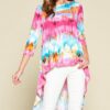 Tie-Dye Venechia High-Low Top with 3/4 Sleeves – Fuchsia