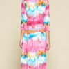 Tie-Dye Venechia High-Low Top with 3/4 Sleeves – Fuchsia