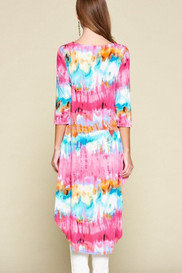 Tie-Dye Venechia High-Low Top with 3/4 Sleeves – Fuchsia
