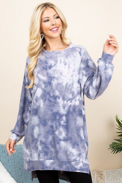 Oversize Tie-Dye French Terry Pullover – Blue/Grey