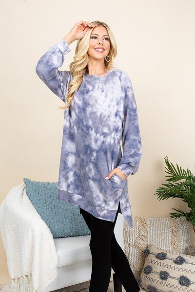 Oversize Tie-Dye French Terry Pullover – Blue/Grey