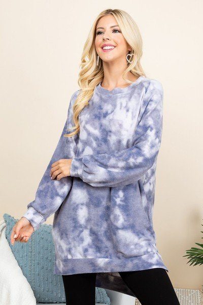 Oversize Tie-Dye French Terry Pullover – Blue/Grey