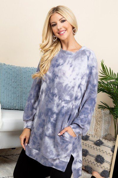 Oversize Tie-Dye French Terry Pullover – Blue/Grey