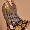 Cheetah Print Button-Down Shirt Dress with Layered Skirt – Brown
