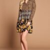 Cheetah Print Button-Down Shirt Dress with Layered Skirt – Brown
