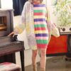 Striped Knit Sweater Dress in Coral Combo