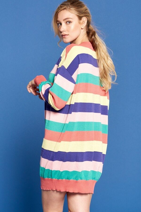 Striped Knit Sweater Dress in Coral Combo