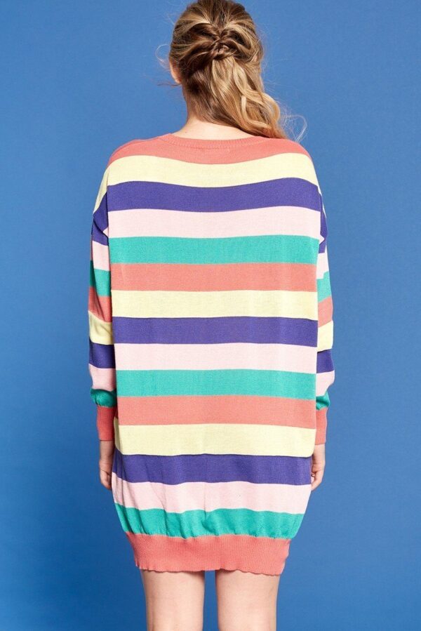 Striped Knit Sweater Dress in Coral Combo