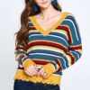 Variegated Striped V-Neck Knit Sweater – Multi/Mustard