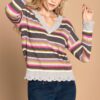 Variegated Striped V-Neck Knit Sweater – Multi/Grey