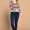Variegated Striped V-Neck Knit Sweater – Multi/Grey