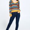 Variegated Striped V-Neck Knit Sweater – Multi/Mustard