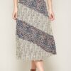 Floral-Print A-Line Midi Skirt – Color-Blocked Black