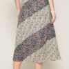 Floral-Print A-Line Midi Skirt – Color-Blocked Black