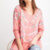 Washed 3/4-Sleeve Boxy Slub Top – Coral Boho