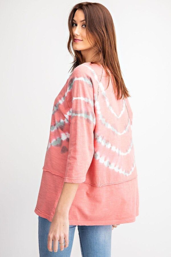 Washed 3/4-Sleeve Boxy Slub Top – Coral Boho