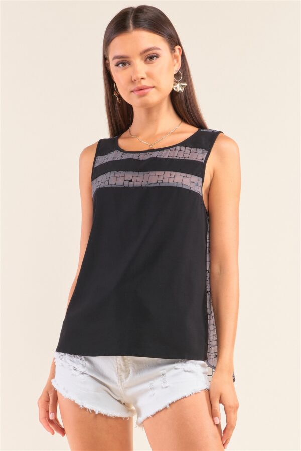 Sleeveless Mesh Top with Brick-Pattern Back – Black/Grey