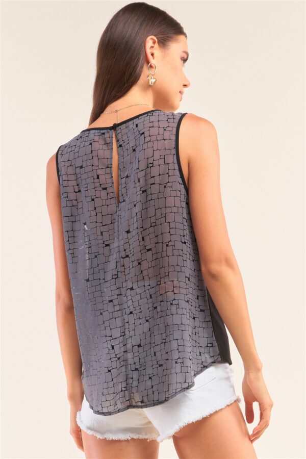 Sleeveless Mesh Top with Brick-Pattern Back – Black/Grey