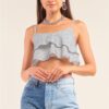 Polka Square Smock-Back Cropped Top – White/Navy
