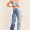 Polka Square Smock-Back Cropped Top – White/Navy