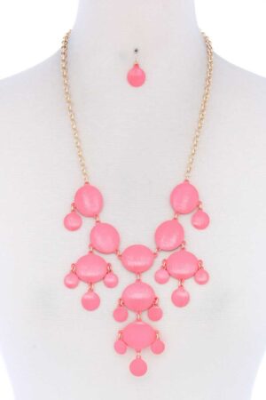 Brushed Oval Dangle Metal Necklace – Pink, Yellow, Gold