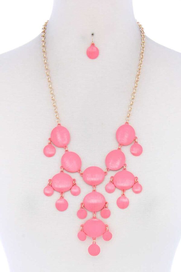 Brushed Oval Dangle Metal Necklace – Pink, Yellow, Gold