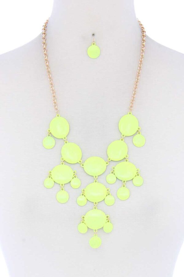Brushed Oval Dangle Metal Necklace – Pink, Yellow, Gold