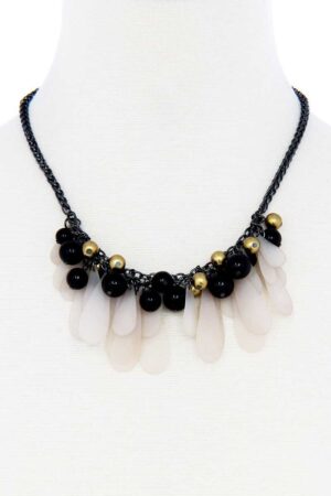 Black & Gold Tassel Ball Statement Necklace