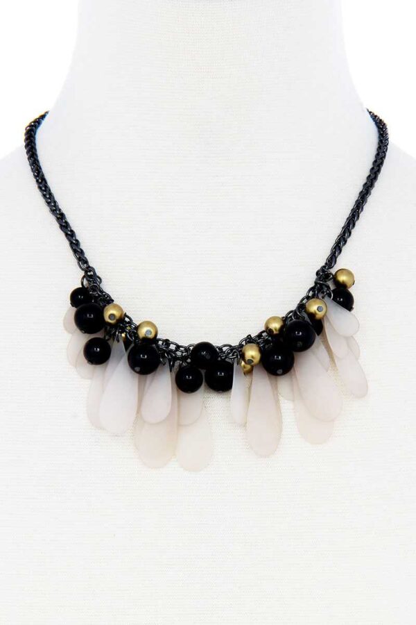 Black & Gold Tassel Ball Statement Necklace