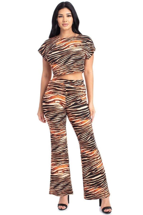 Zebra-Print Crop Top & Wide-Leg Palazzo Set