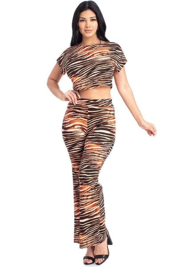 Zebra-Print Crop Top & Wide-Leg Palazzo Set