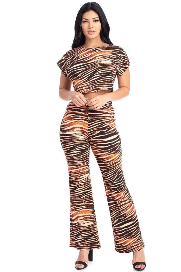 Zebra-Print Crop Top & Wide-Leg Palazzo Set