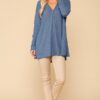 Waffle Knit & Woven Hi-Low Flowy Tunic Top – Denim