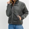Puffy Long Sleeves Jacket – Corduroy Turtle Neck, Charcoal