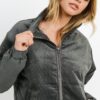 Puffy Long Sleeves Jacket – Corduroy Turtle Neck, Charcoal
