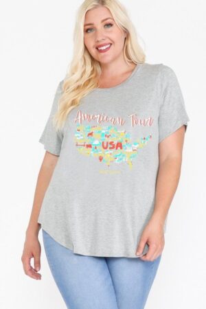 USA Tour Graphic Round-Hem Tee – Plus Size Heather Grey