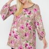 Plus Size Floral Bubble-Sleeve Tunic – Pink Floral