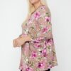 Plus Size Floral Bubble-Sleeve Tunic – Pink Floral