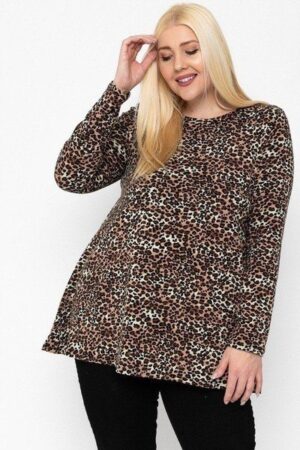 Plus Size Cheetah Print Tunic – Brown A-Line