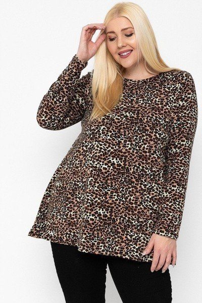 Plus Size Cheetah Print Tunic – Brown A-Line