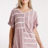 Striped Short Sleeve Top with High-Low Hem – Red/White