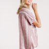 Striped Short Sleeve Top with High-Low Hem – Red/White