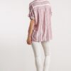 Striped Short Sleeve Top with High-Low Hem – Red/White