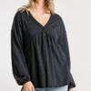 Confetti Babydoll Top with Long Puff Sleeves – Charcoal