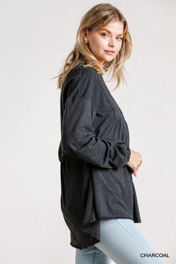 Confetti Babydoll Top with Long Puff Sleeves – Charcoal