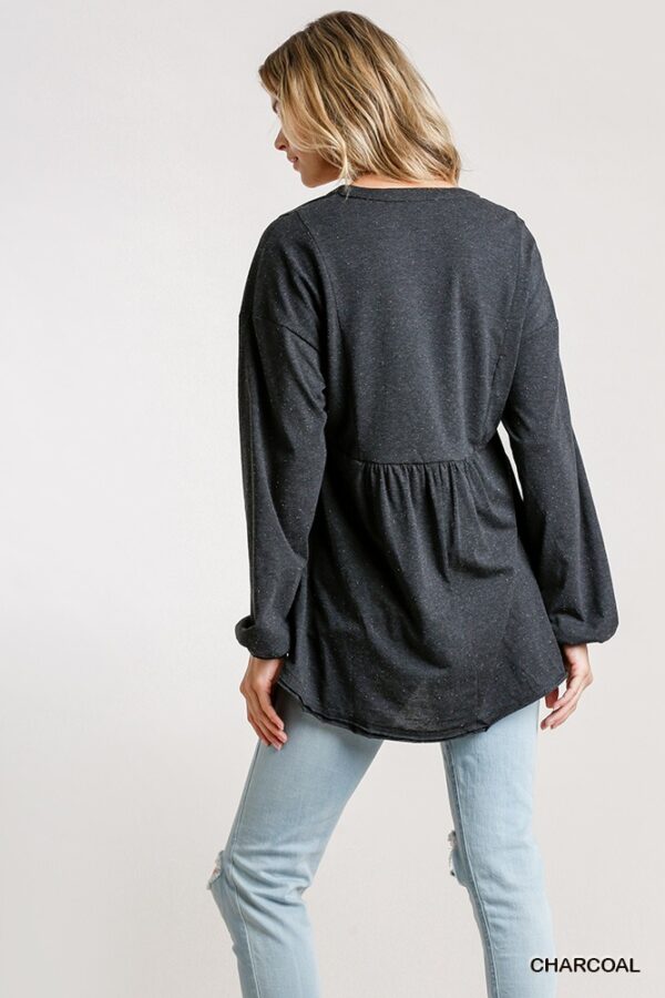 Confetti Babydoll Top with Long Puff Sleeves – Charcoal