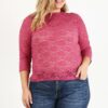 Plus Size Sheer Lace Fitted Top – Rose