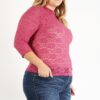 Plus Size Sheer Lace Fitted Top – Rose