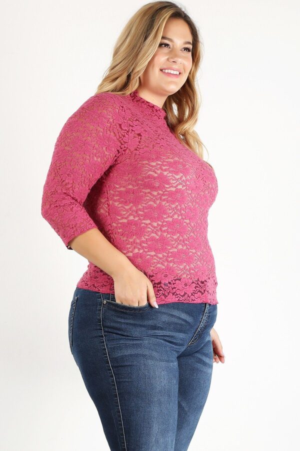 Plus Size Sheer Lace Fitted Top – Rose